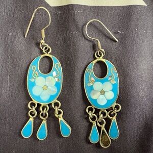 Elegant Blue and Silver Floral Earrings